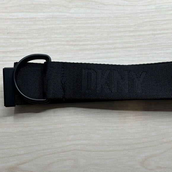 DKNY Donna Karan Belt OS Black Nylon Logo Double D Ring 39” Long Unisex Utility - Picture 2 of 8